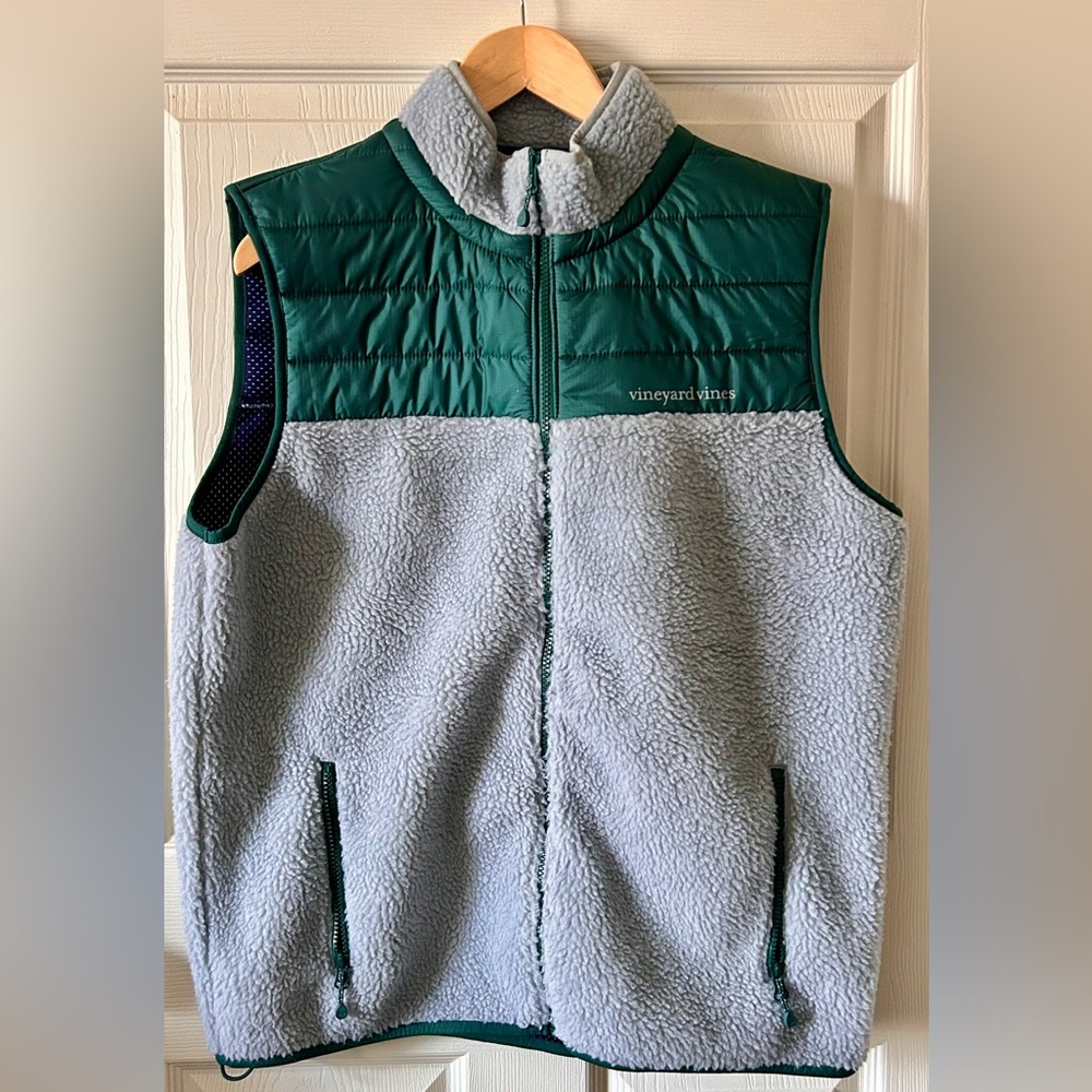 Vineyard Vines‎ Mens Gray Green Preppy Sherpa Vest Size Large